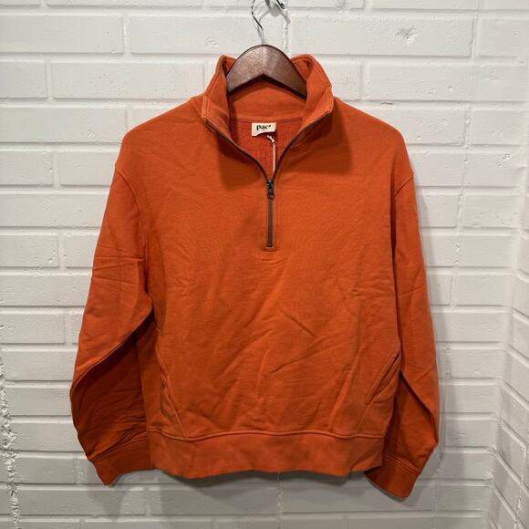 Pact NWT Essential Loopback Terry Quarter Zip Sweatshirt Apricot Orange Wm Med - Picture 1 of 11